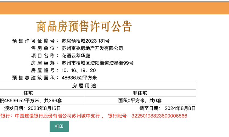 花语云萃楼盘证照