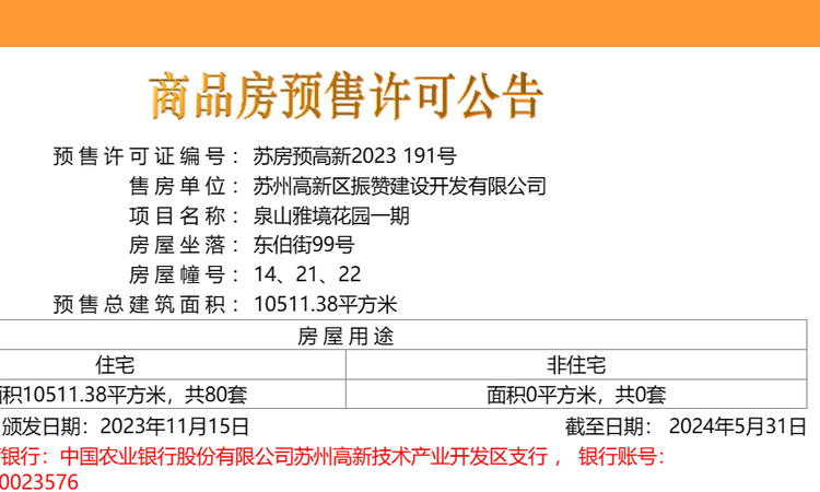 泉山雅境楼盘证照