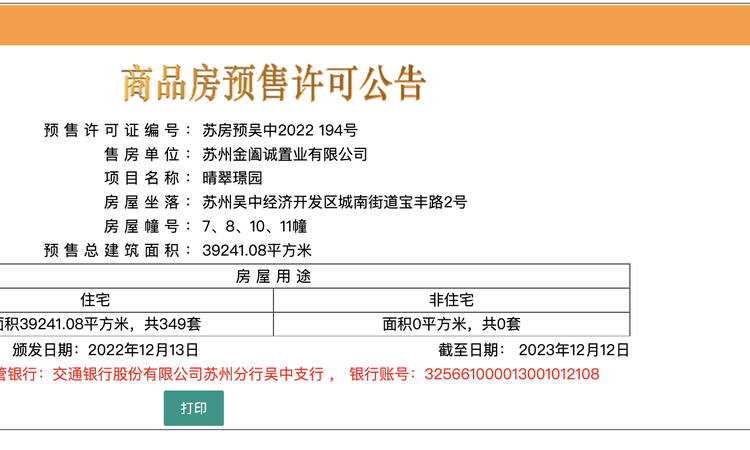 晴翠璟园楼盘证照