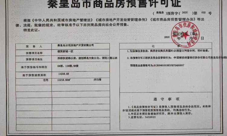 中冶∙德贤新城楼盘证照