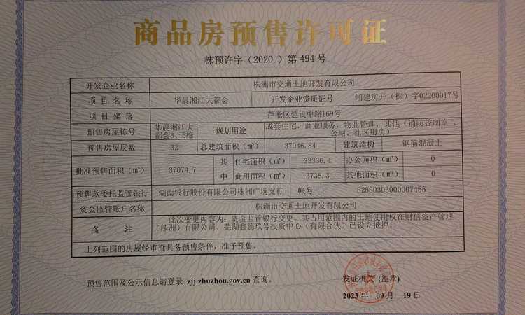 中信城开（代建）湘江大都会楼盘证照