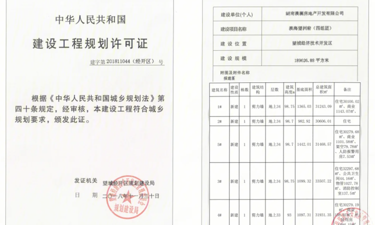 澳海望洲府楼盘证照