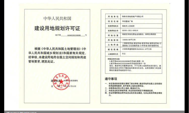 华润置地广场楼盘证照