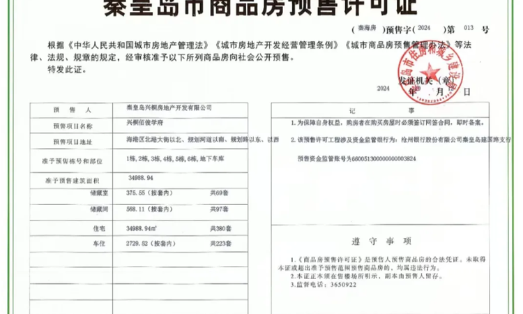 兴桐·佰俊学府楼盘证照