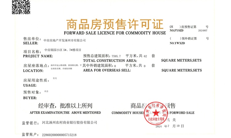 中房锦园楼盘证照