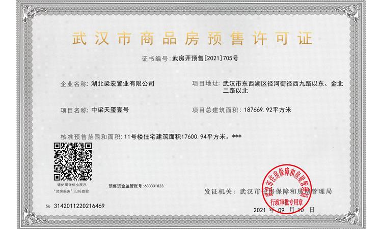 中梁天玺壹号楼盘证照