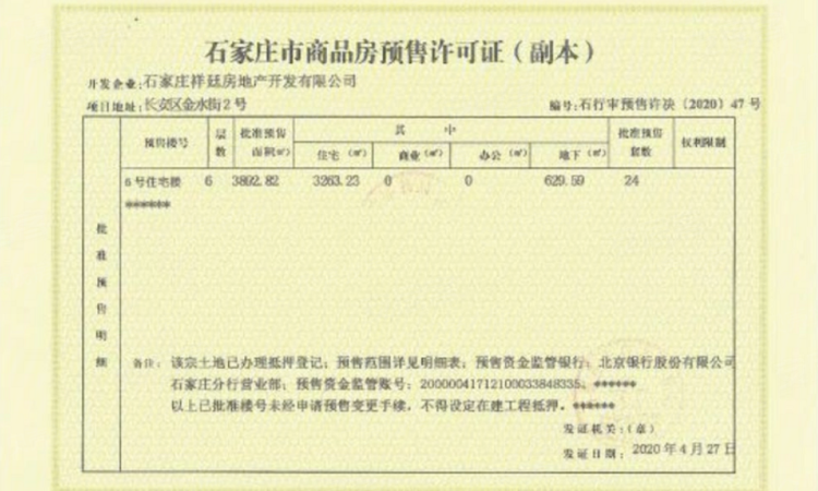 瑞祥华府楼盘证照