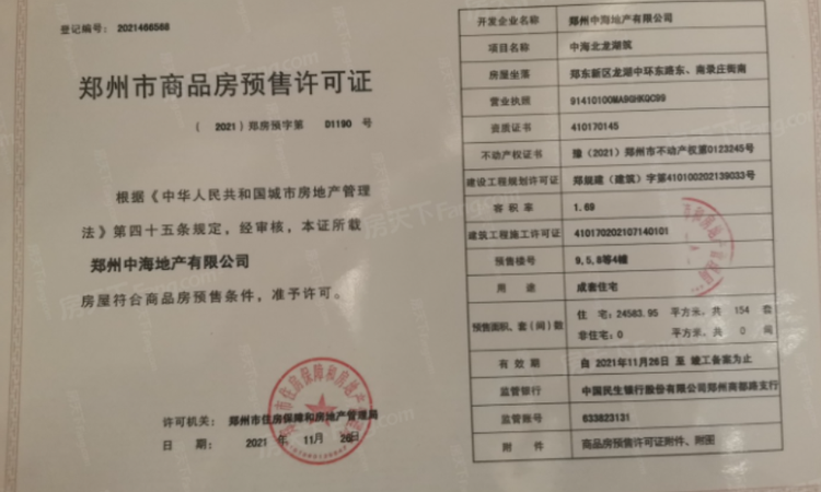 中海云著湖居楼盘证照