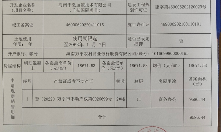 万宁千弘国际楼盘证照