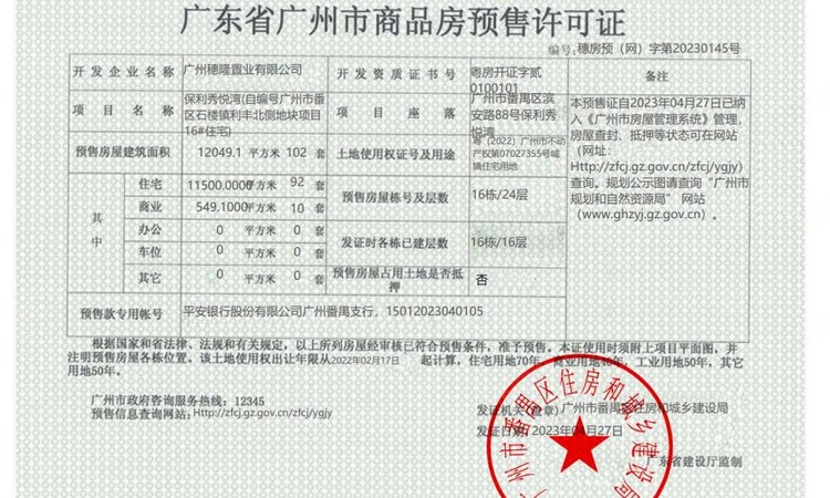 保利领秀海楼盘证照