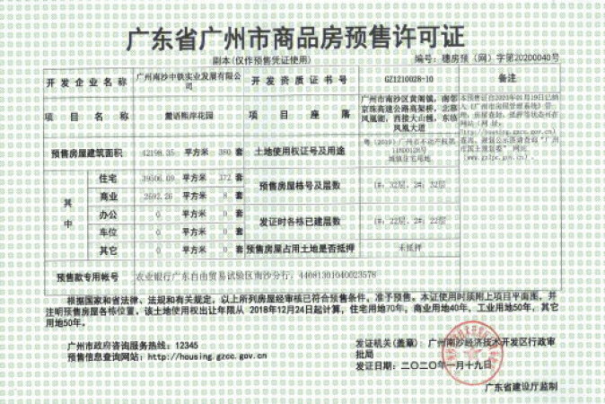 中国铁建海语熙岸楼盘证照
