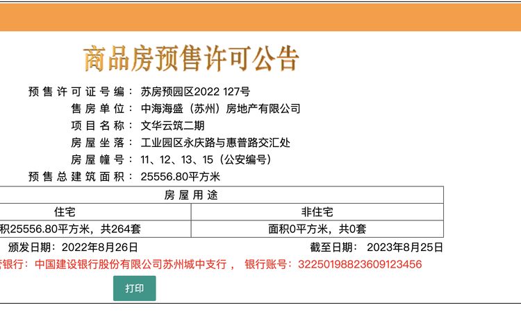 中海独墅云著楼盘证照