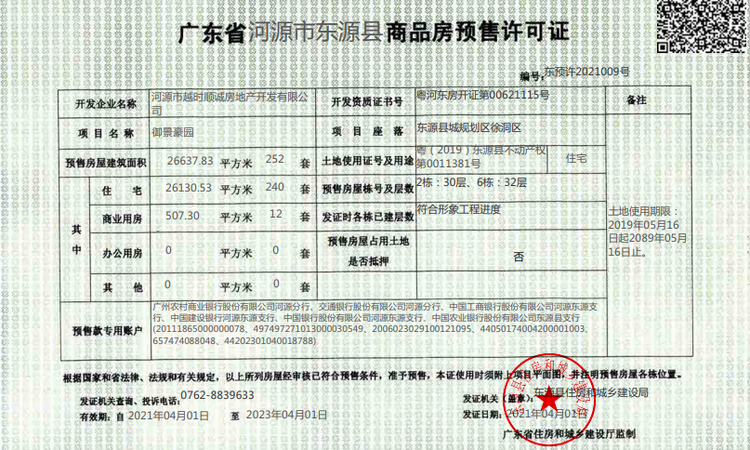 御景豪园楼盘证照