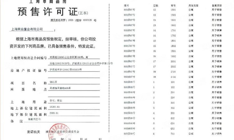 御沁园楼盘证照