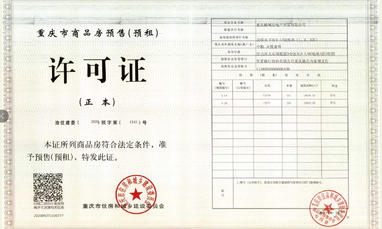 中粮天悦壹号楼盘证照