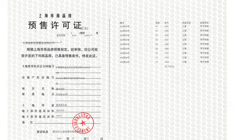 嘉定新城御花园楼盘证照