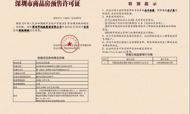 深铁璟城人才房楼盘证照