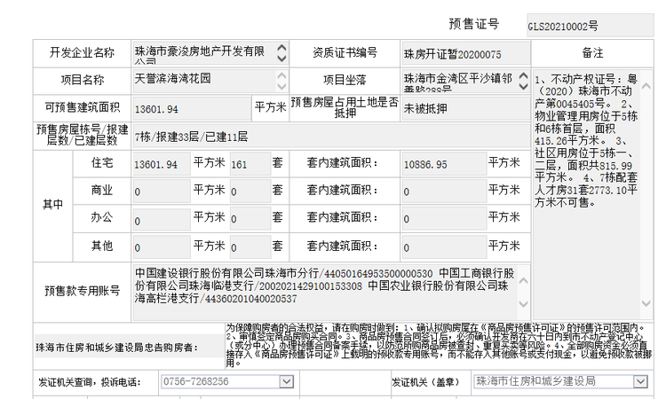 天誉·珠海湾楼盘证照
