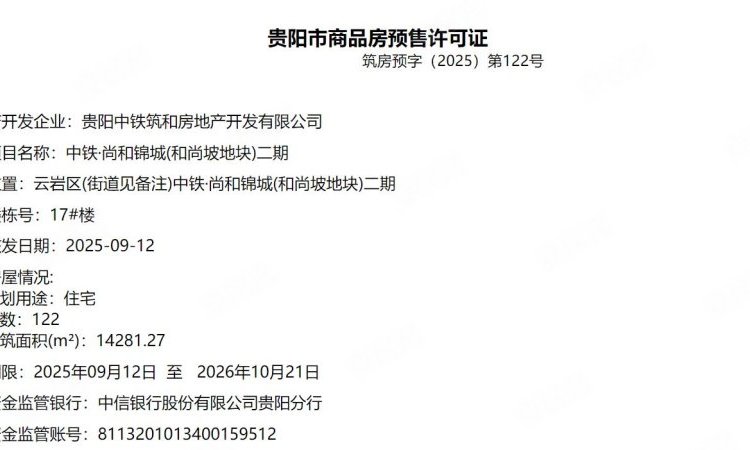 中铁·尚和锦城楼盘证照