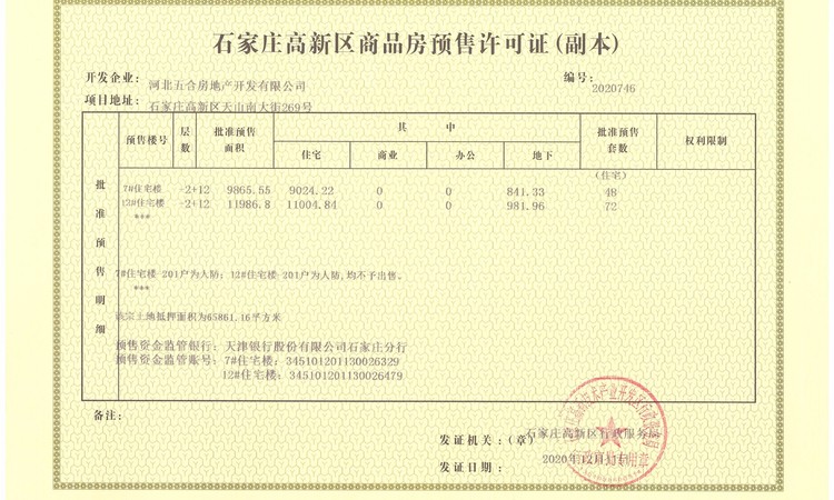 五合锦江府楼盘证照