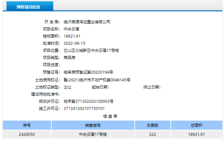 中央云璟楼盘证照