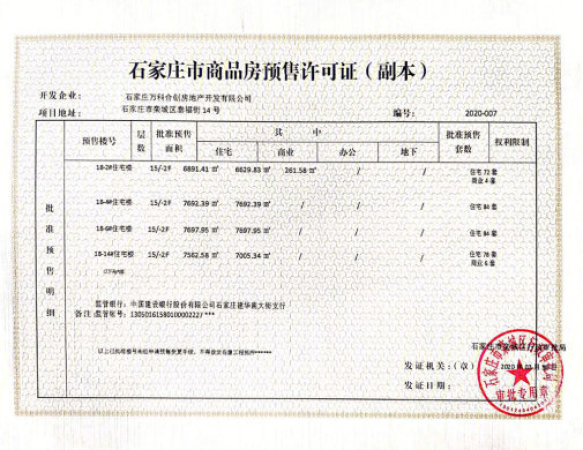 万科未来城中心里楼盘证照