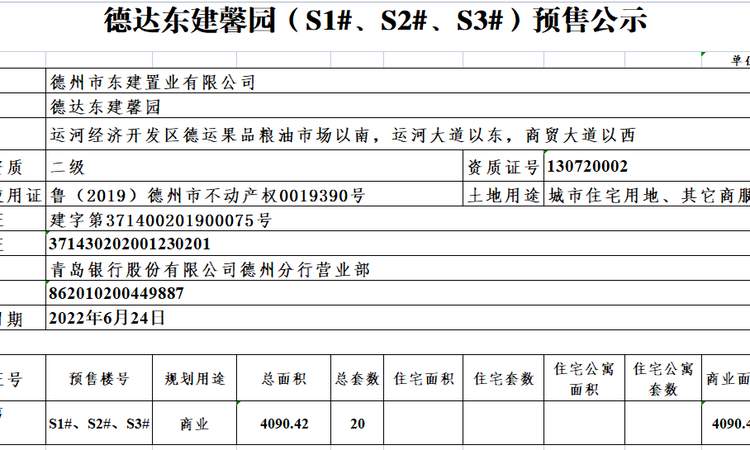 德达东建馨园楼盘证照