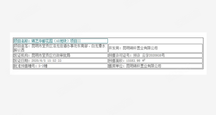 锦艺昆明之光楼盘证照