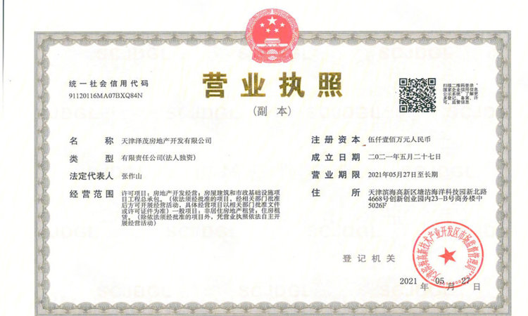 泽信渤龙云筑楼盘证照