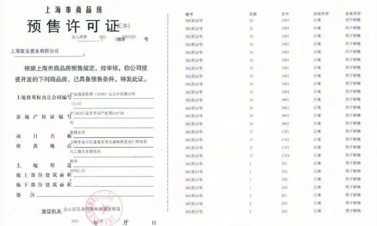 复地湖畔和光楼盘证照