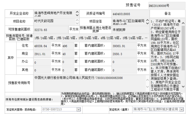 时代天韵楼盘证照