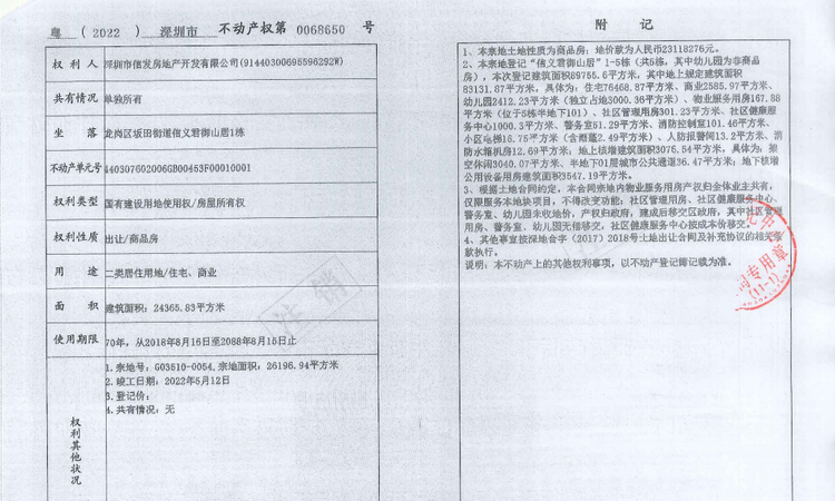 信义君御山居楼盘证照