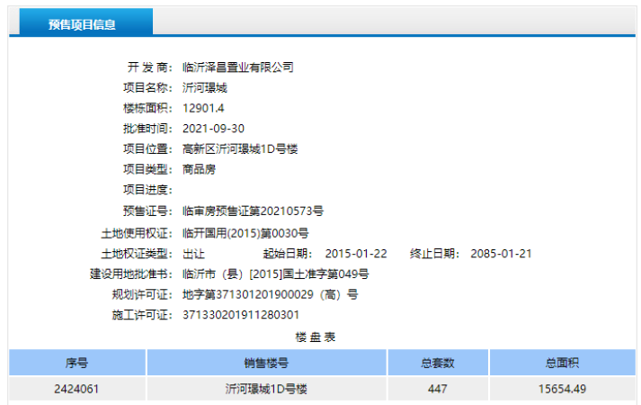 沂河璟城楼盘证照