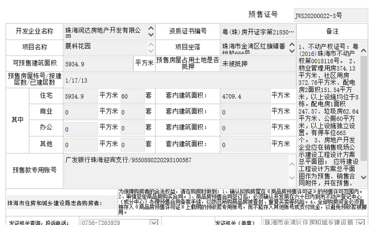 奥园展科花园楼盘证照