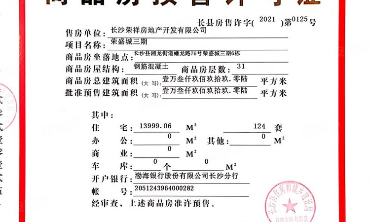 荣盛汇金广场楼盘证照