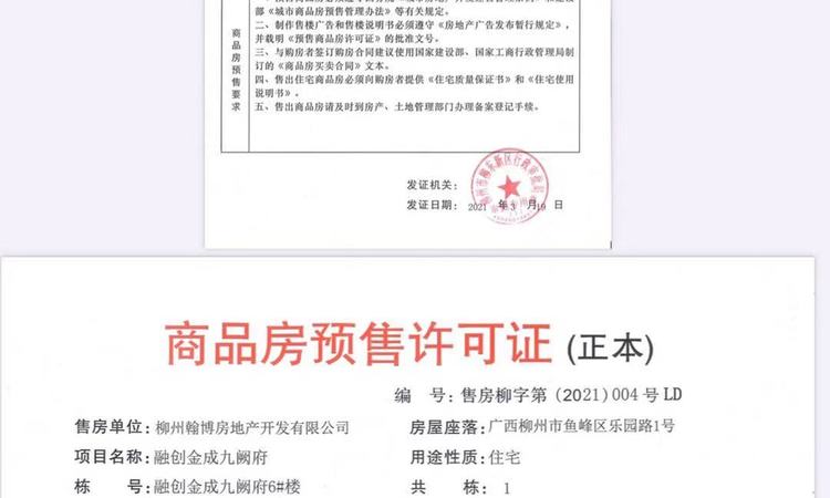 融创金成九阙府楼盘证照