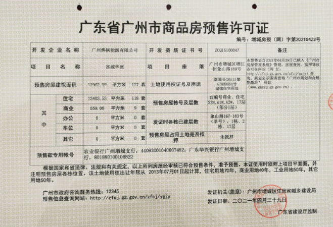 富城华庭楼盘证照