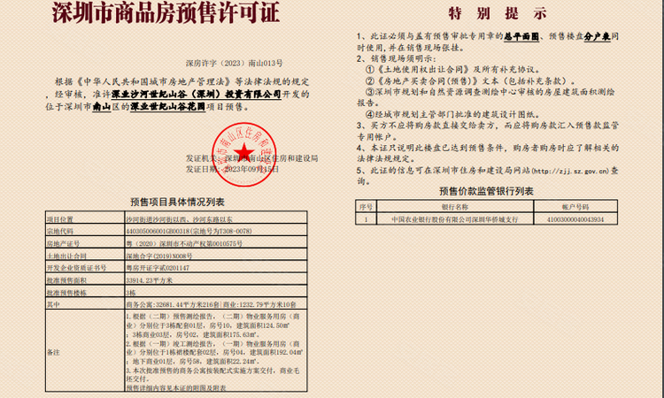 深业世纪山谷·世家楼盘证照