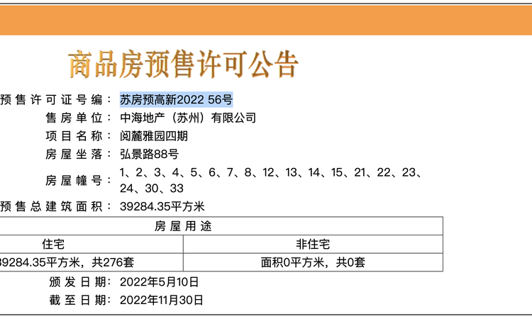 阅泓山晓楼盘证照
