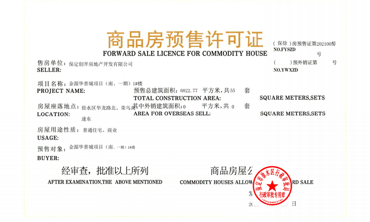 世纪金源梧桐新天楼盘证照