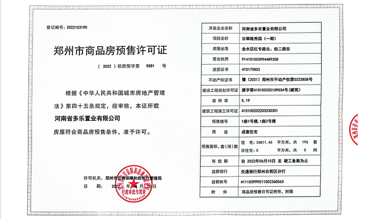 万科·古翠隐秀楼盘证照