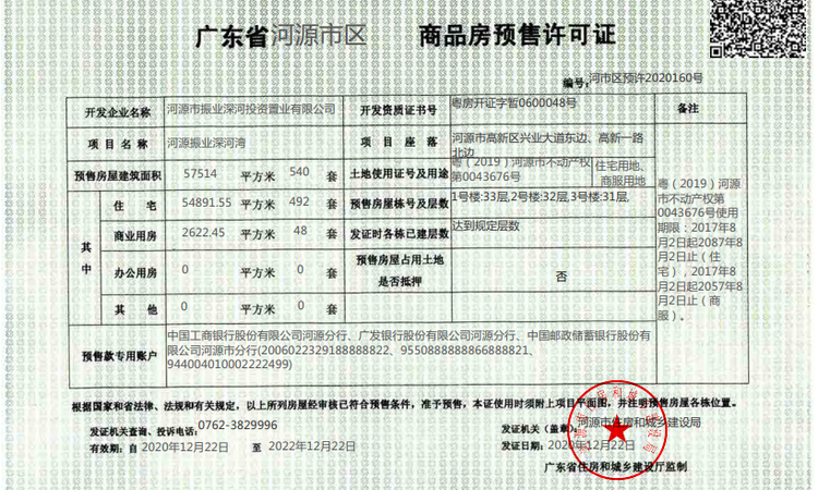 振业深河湾楼盘证照