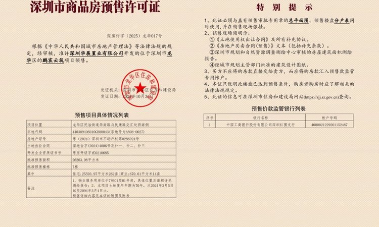 中建壹品·湖北文旅·鹏宸云筑楼盘证照