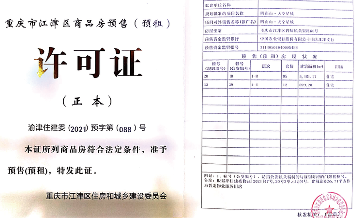 四面山国际康养云城楼盘证照