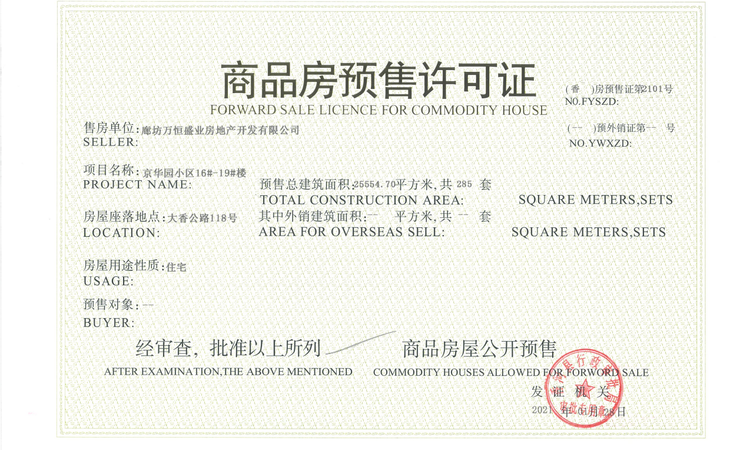 五矿万科·哈洛小镇楼盘证照