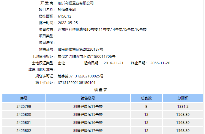 利恒健康城楼盘证照