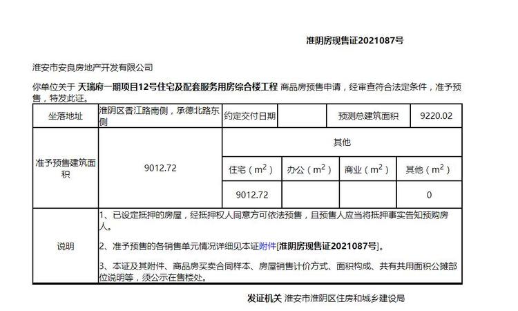天瑞府楼盘证照