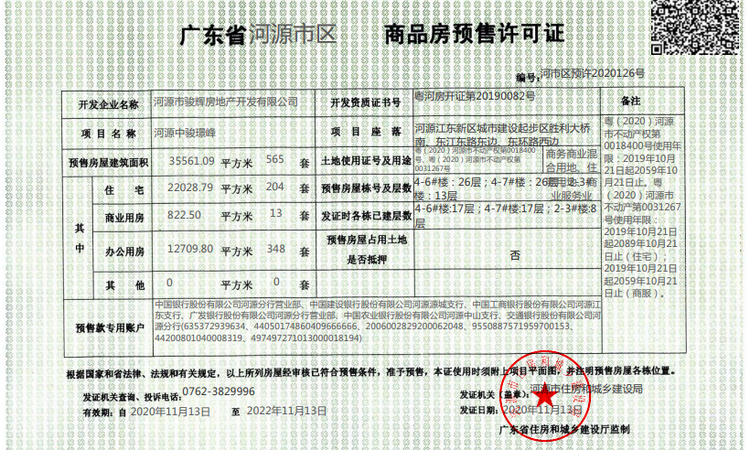 中骏璟公馆楼盘证照