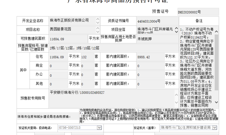 奥园丽景花园楼盘证照
