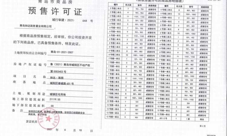 和达萃园楼盘证照